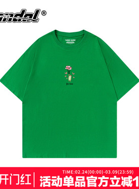 个性百搭韩版chic印花绿色短袖t恤女ins风夏季大码宽松半袖打底衫