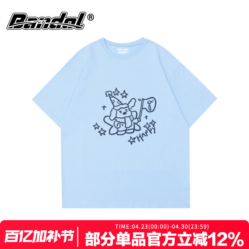 韩版ins风潮牌手绘狗狗印花奶蓝色大码上衣宽松百搭圆领短袖t恤女