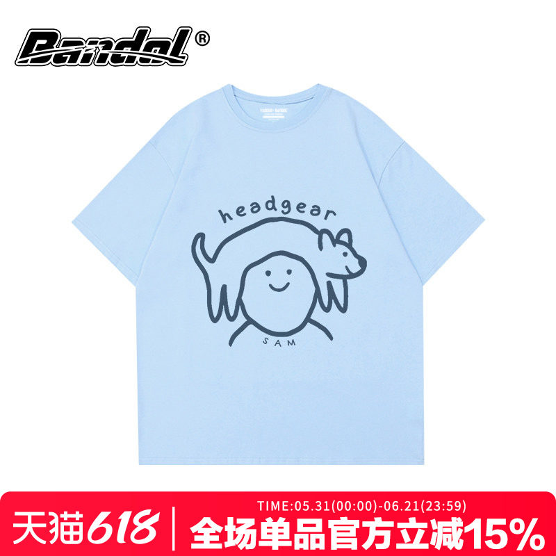 夏季新款简约风狗狗印花奶蓝色短袖t恤女oversize慵懒风百搭上衣