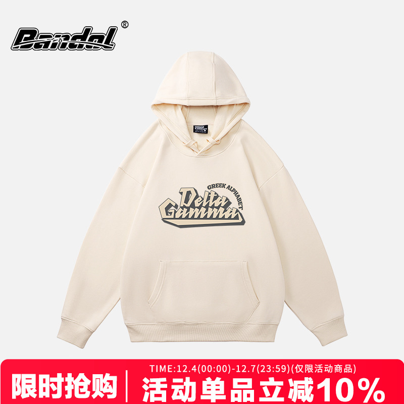 杏色连帽卫衣vintage美式复古