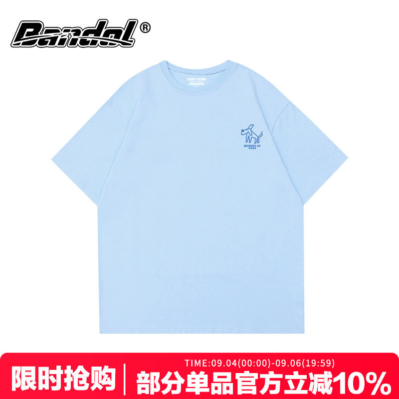 韩版chic夏日简约上衣可爱狗狗印花奶蓝色圆领大码宽松短袖t恤女