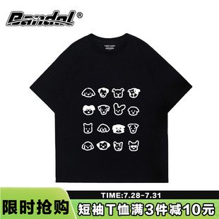 t恤女减龄显白正肩上衣 chic韩系少女感可爱卡通狗狗印花黑色短袖