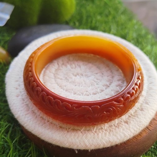 60圈不用保养仿古雕凤手镯A级纯天然玉石正品黄龙玉雕刻手镯16*9