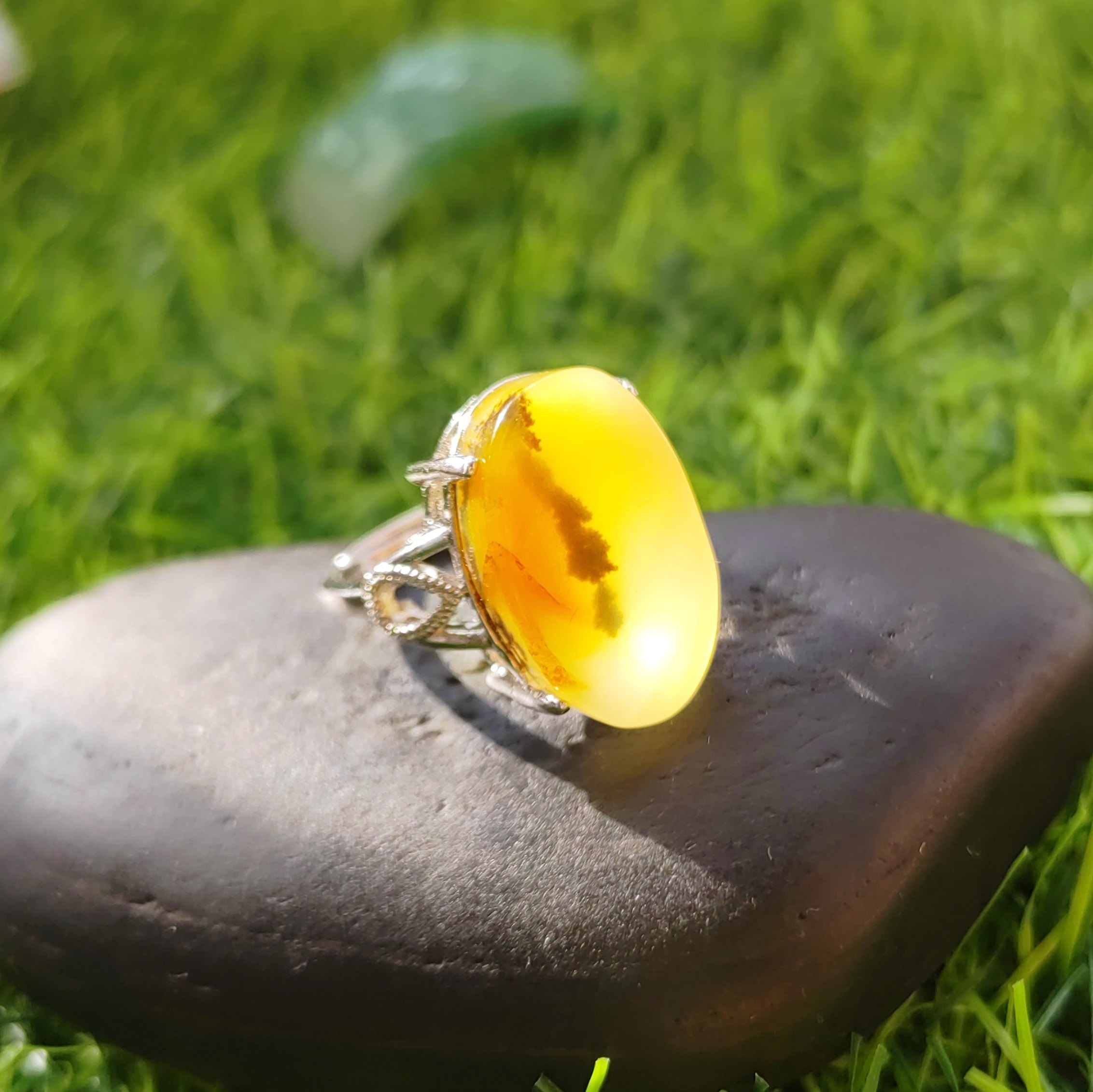 一飞冲天草花戒指A级纯天然玉石戒指正品黄龙玉戒指活口21*13*7mm