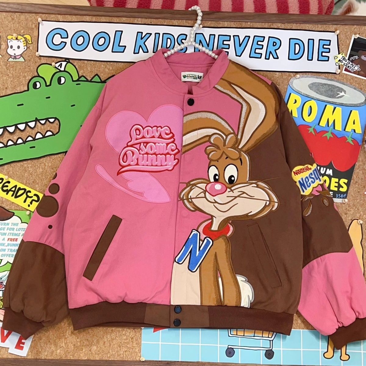 2025新款卡通重工刺绣夹克宽松显瘦情侣装男女潮牌机车外套棒球服