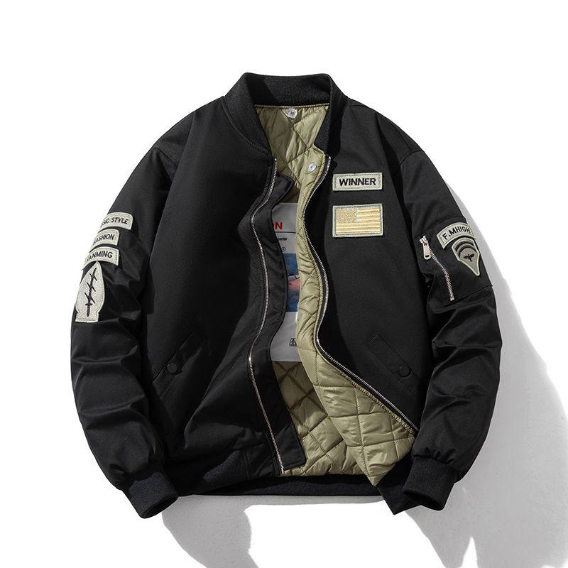 夏秋季刺绣徽章外套男女情侣潮牌飞行员夹克棉衣宽松加厚棒球棉服
