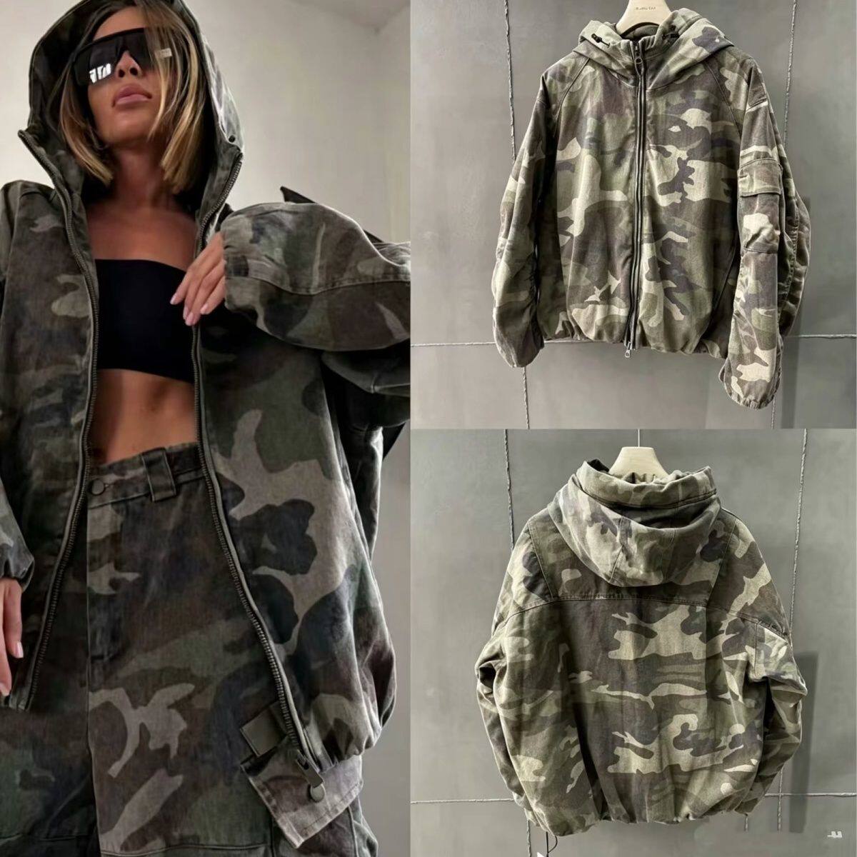 欧货连帽迷彩夹克棉服女2