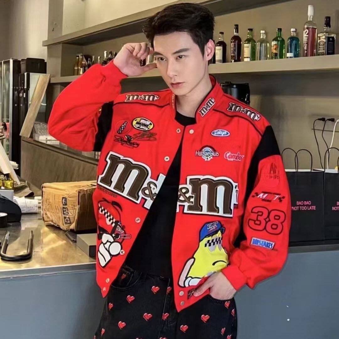 美式潮牌M豆机车服男女同