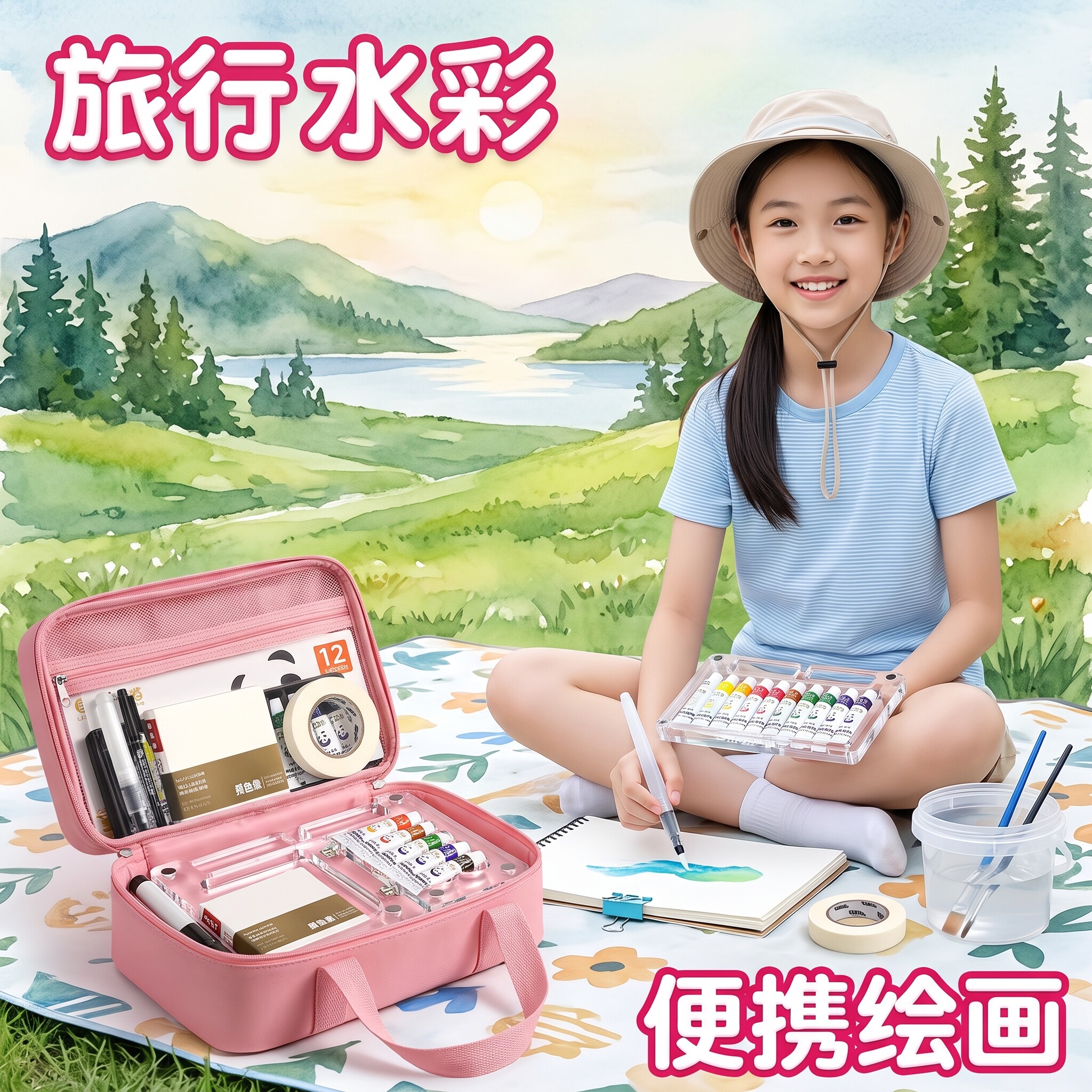 儿童旅行写生迷你水彩套装便携款