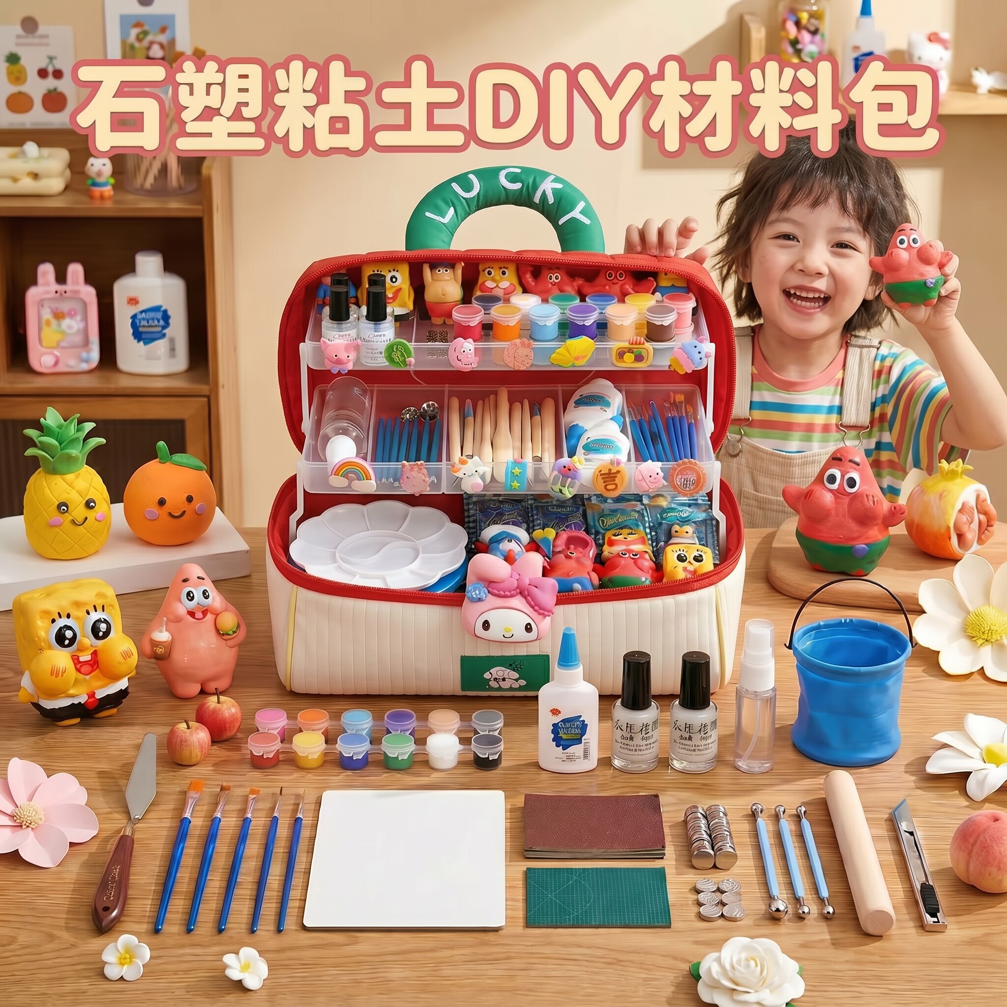 2026新款小学生美术专用石塑粘土DIY材料包免烤石塑软陶泥免烤益智美术玩具套装泥塑模具冰箱贴摆件可塑软陶