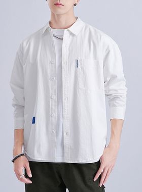 休闲风长袖衬衫男士春秋日系cityboy复古衬衣男潮流宽松休闲百搭