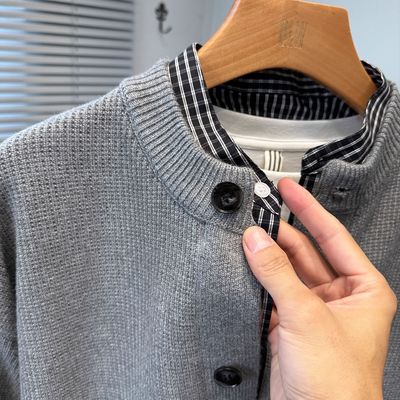 韩系假两件毛衣男士2025新款秋冬季保暖氛围感慵懒风软糯针织衫男