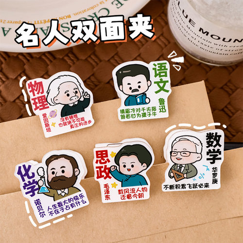 卡通名人学科PP夹 学生亚克力试卷票据夹创意科目夹子励志便签夹