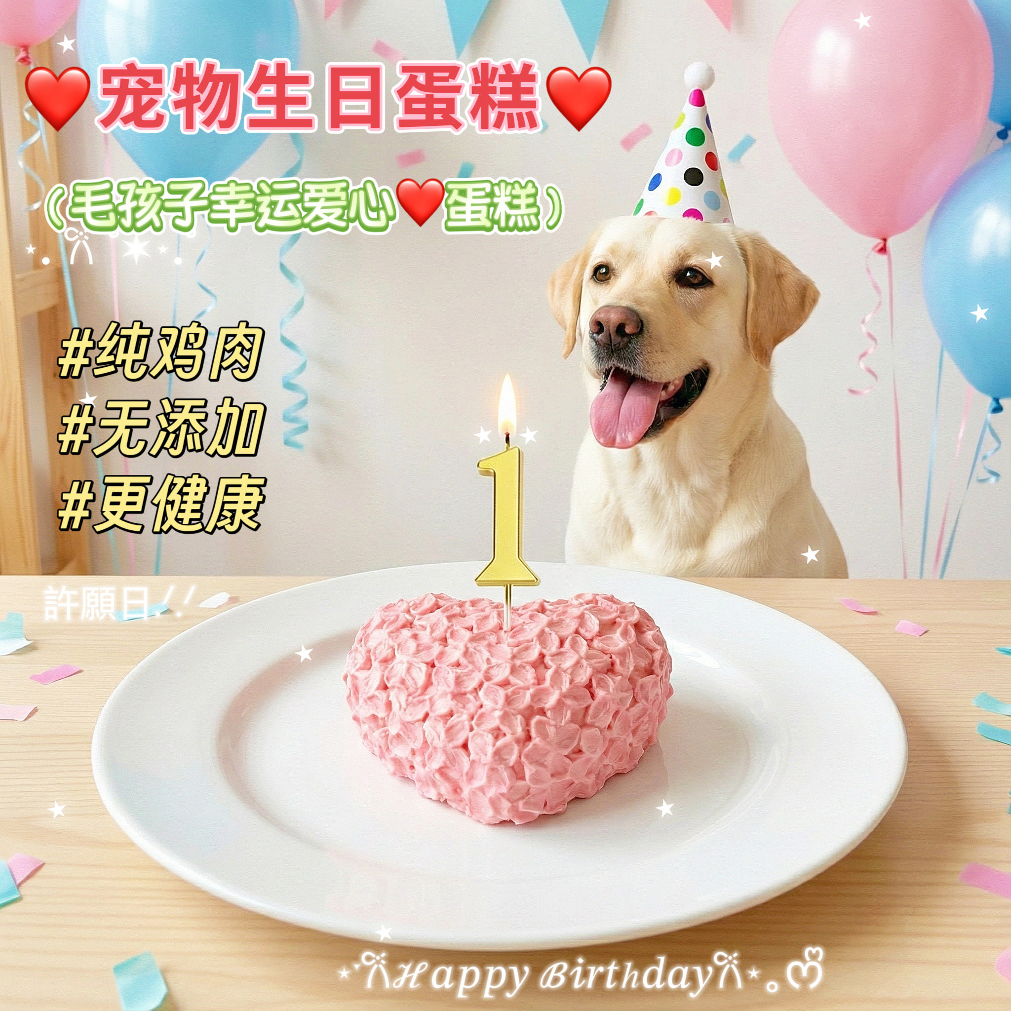 乖小只粉色爱心小狗蛋糕猫咪蛋糕宠物生日蛋糕手工纯鸡肉制作零食