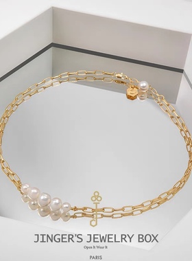 jinger法国巴黎设计师原创小众复古珍珠锁骨choker项链