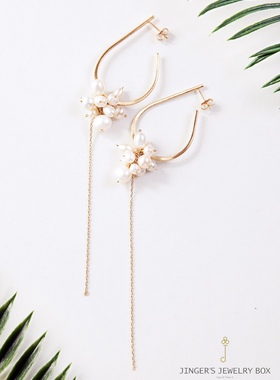 jinger法国巴黎设计师原创小众大小珍珠气质名媛流苏款耳钉耳线