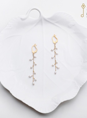 jinger法国巴黎设计师款小众天然小米珠流苏耳环气质高级麦穗长款