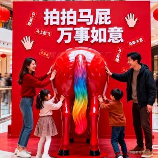 马年吉祥物拍马屁卡通雕塑大摆件商场景区网红墙拍照打卡互动装置
