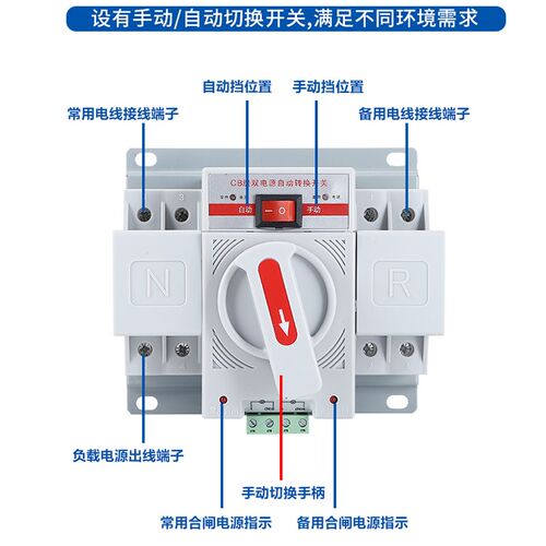 上海人民电器双电源自动转换开关2p63A切换开关3P100A4P63A迷你型
