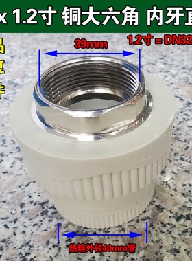 全新料灰色PPR外牙直接 全铜六角40x1.2寸50x1.5寸63x2寸内丝直接