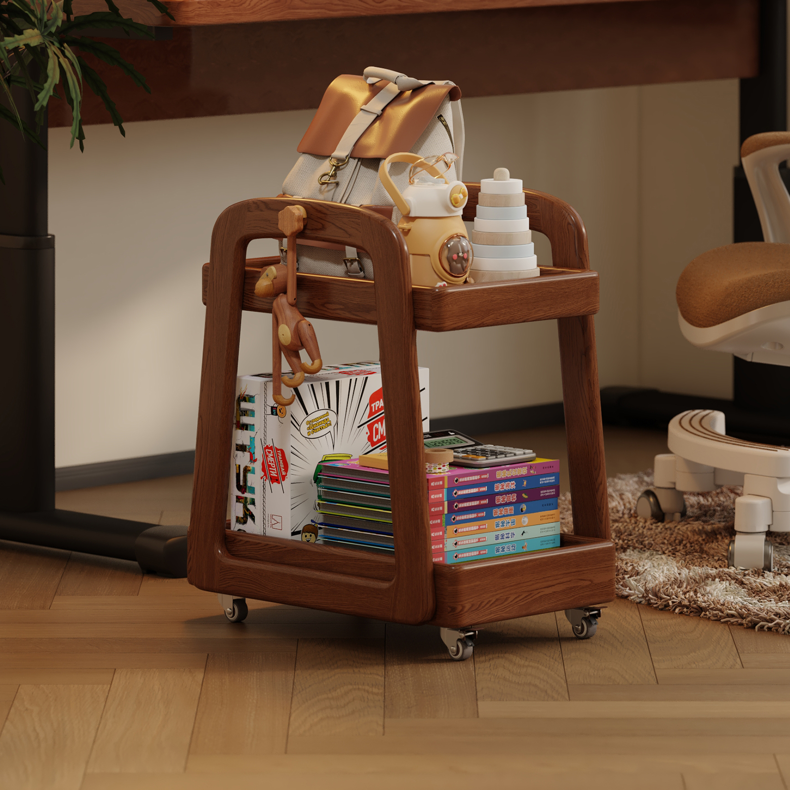 菏森派实木儿童书包架