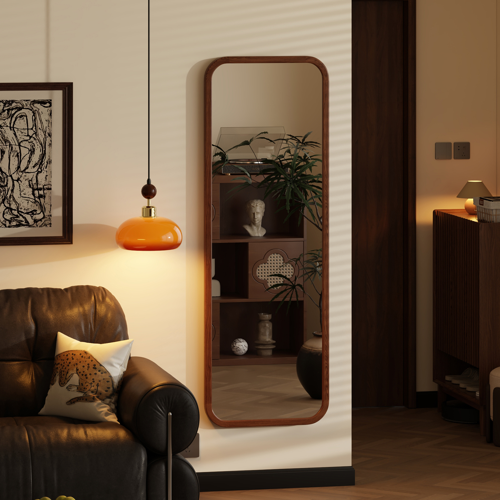 全身镜落地壁挂式家用穿衣镜实木现代简易化妆贴墙衣帽架试衣镜子