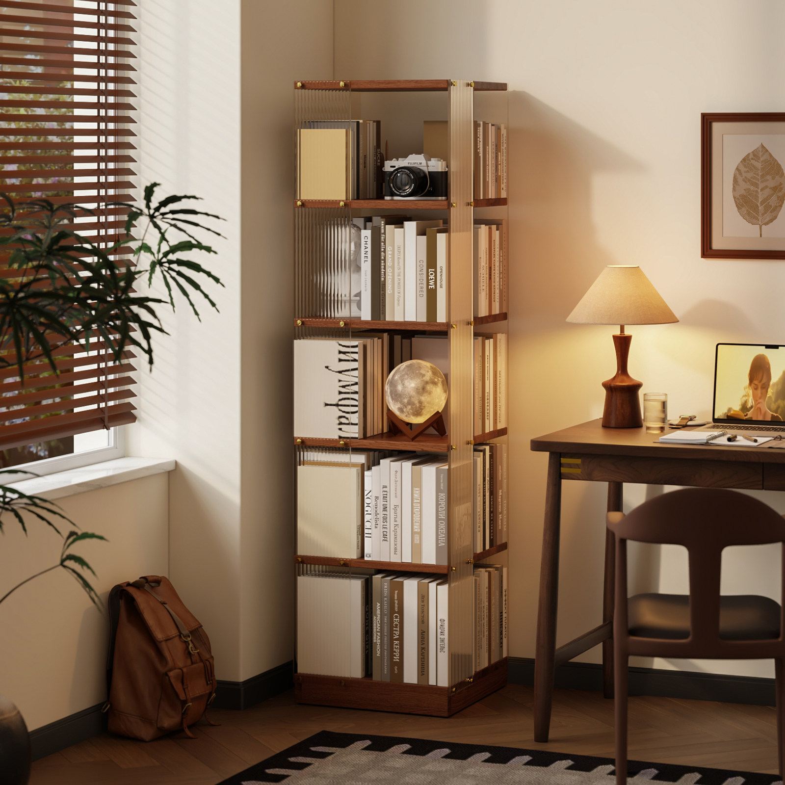 旋转书架360度书柜亚克力落地置物架儿童家用客厅展示柜收纳柜子