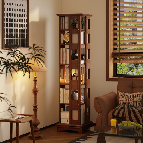 菏森派实木旋转书架落地儿童书柜