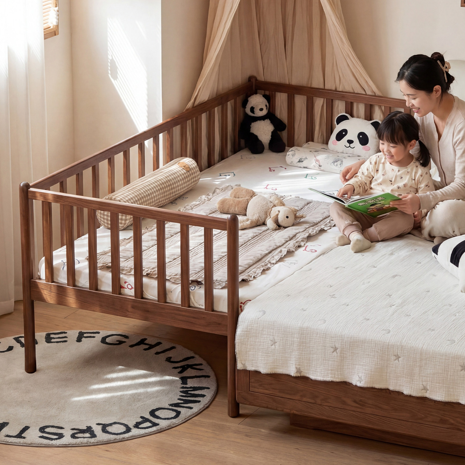 实木卧室床边加宽拼接床大人可睡飘窗婴儿床儿童床带护栏结实耐用