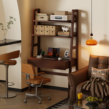 实木书桌书架一体桌子小户型学习桌中小学生初中生家用靠墙置物架
