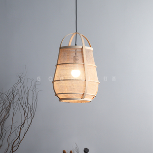 宋氏美学竹艺麻布吊灯个性禅意餐厅茶室卧室民宿客厅手工装饰灯具