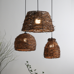 侘寂风手编草藤吊灯中古个性创意艺术餐厅卧室茶室店铺商用组合灯