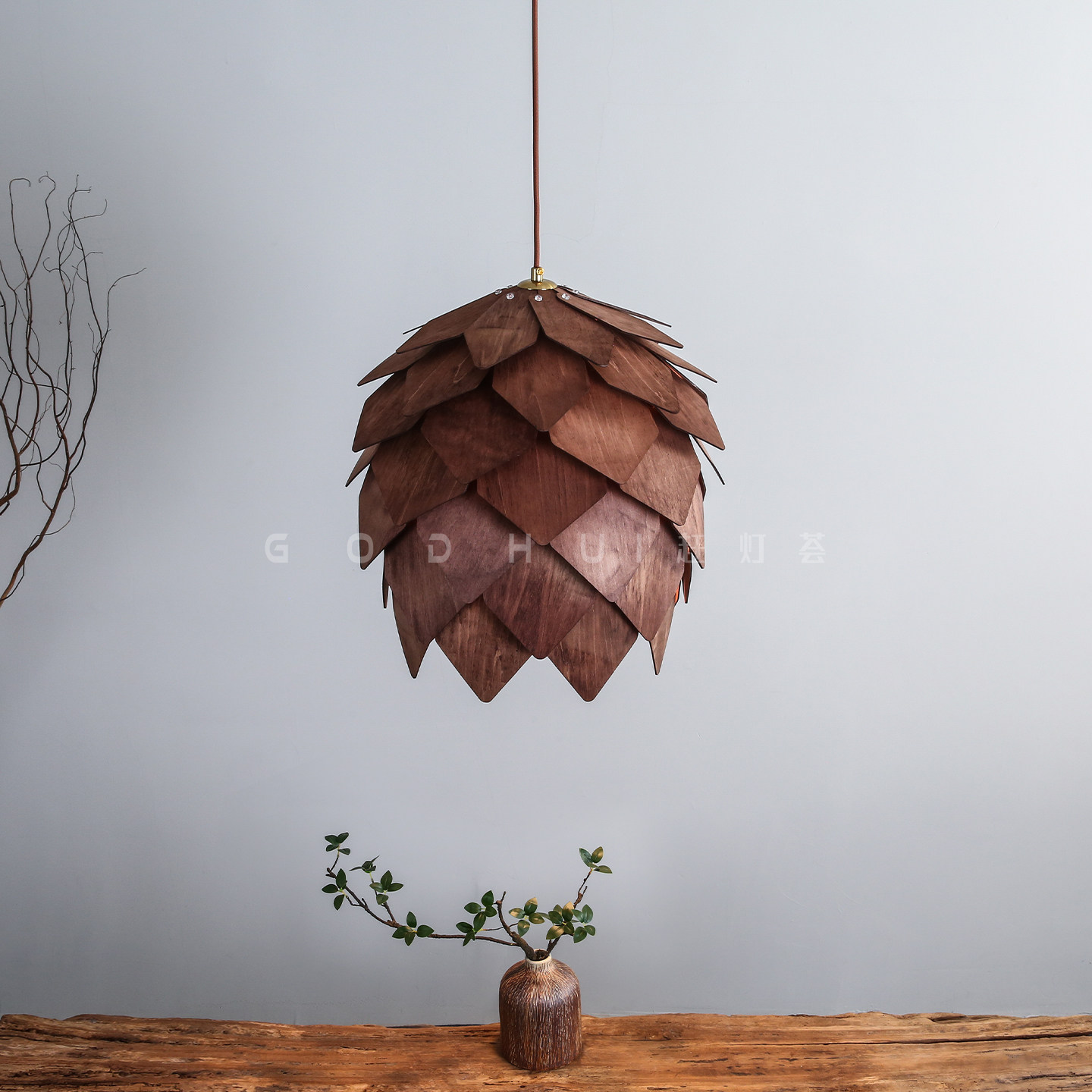 复古木艺松果吊灯中古风餐厅灯具