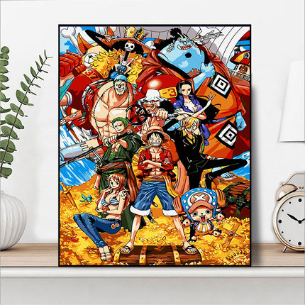 海贼王周边数字油画diy填色画索隆路飞卡通动漫手绘工填充油彩画