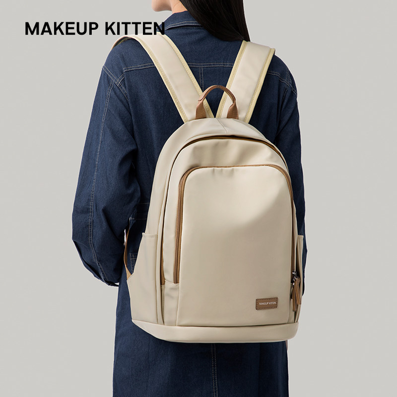 MAKEUP KITTEN双肩包女2025新款大容量帆布背包轻便高中通勤书包