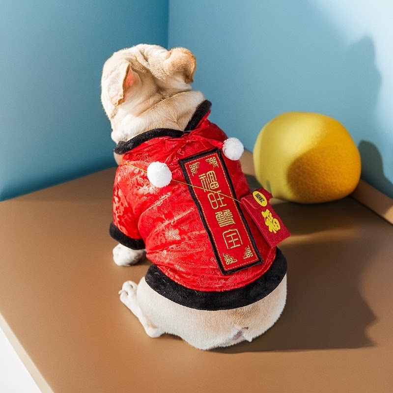 法斗新年衣服马年唐装沙皮狗英斗狗宠物服装/雨衣