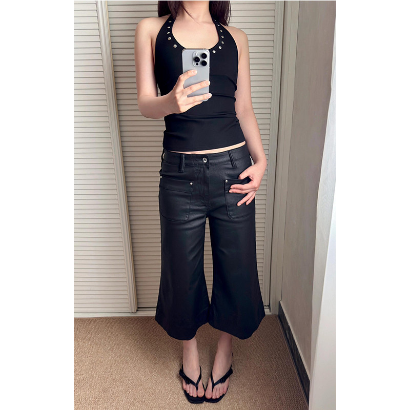 美式复古黑色涂蜡牛仔七分裤女冬季慵懒松弛感低腰显瘦宽松阔腿裤,女装/女士精品,休闲裤,淘宝优惠券,粉丝福利购,淘宝优惠卷