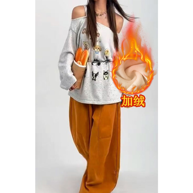 美式辣妹百搭橘色弯刀牛仔裤