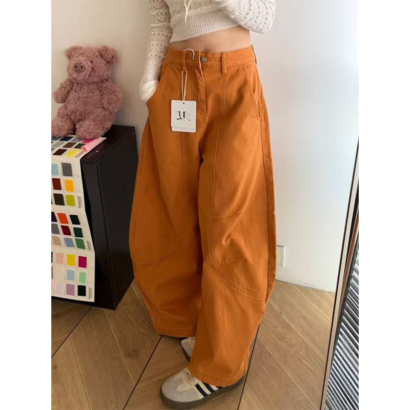 美式复古橘色廓形弯刀牛仔裤女冬季街头辣妹低腰显瘦加绒阔腿裤子,女装/女士精品,牛仔裤,淘宝优惠券,粉丝福利购,淘宝优惠卷
