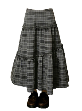 美式复古木耳边拼接棕色半身裙高级感女春秋新款时尚宽松a字裙子