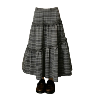 宽松a字裙子 时尚 美式 复古木耳边拼接棕色半身裙高级感女春秋新款