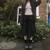 韩系小众格纹不规则半身裙秋冬新款 中长裙设计感格子好看黑色裙子