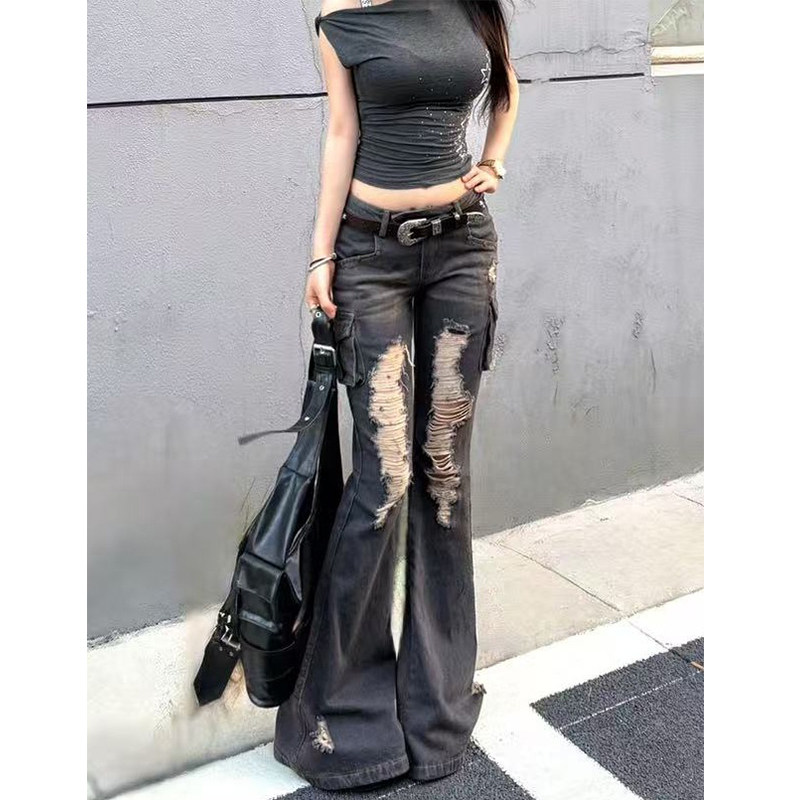 美式复古设计感破洞牛仔裤女2025秋季新款辣妹低腰显瘦拖地长裤,女装/女士精品,牛仔裤,淘宝优惠券,粉丝福利购,淘宝优惠卷