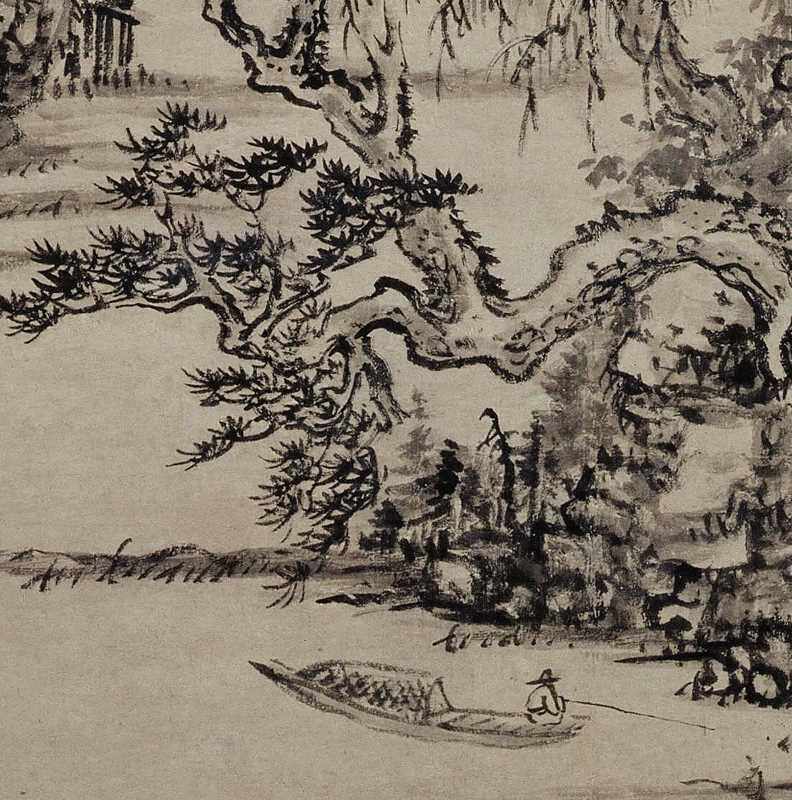 名画髡残雨洗山根图高清微喷清四僧山水画临摹绢布画稿写意山水