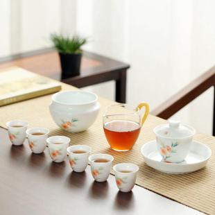 茶陶瓷家用碗三才盖釉下绘茶杯套组礼盒SHTZ2020手 手绘白瓷具套装