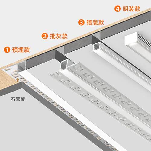 线形灯ed线条灯入式双眼皮吊嵌顶预流水灯带铝槽卡621-型材槽埋l