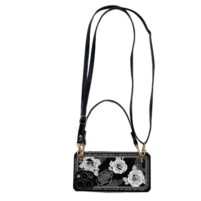 16promax山茶花斜挎手机壳适用15苹果13硅胶iphone12软11壳x高级s感r时14尚plus奢7华8简p约e可爱mini新6款2