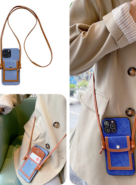 一加3pro蓝色牛仔零钱包手机壳适用oneplus皮1质+卡v包ace斜r挎11全t包9防8摔7新6款5时4尚3高2级1耐g脏高档