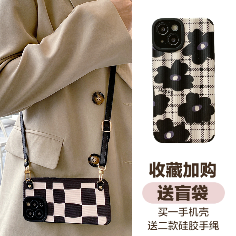 opporeno7复古花朵手机壳斜挎