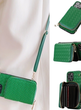 苹果16promax黑色15皮质零钱包斜挎手机壳适用iphone14高13级12感11时x尚s小r众e卡7包8一p体plus硅6胶mini